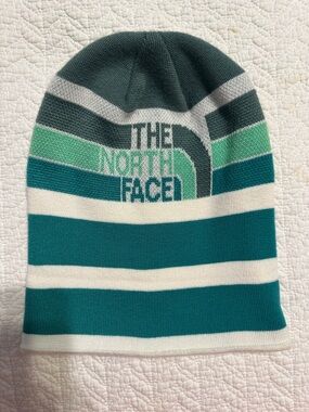 The North Face Striped Adults Beanie in Teal, Mint & Dark Gray